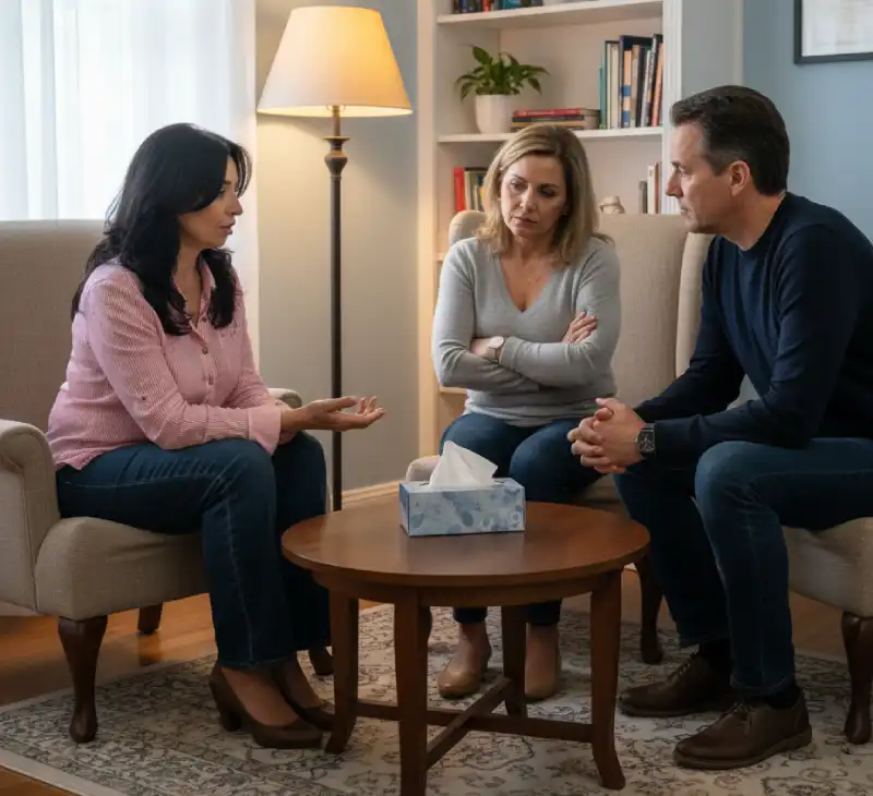 Pareja recuperando la conexión mientras trabajan con una psicóloga de pareja