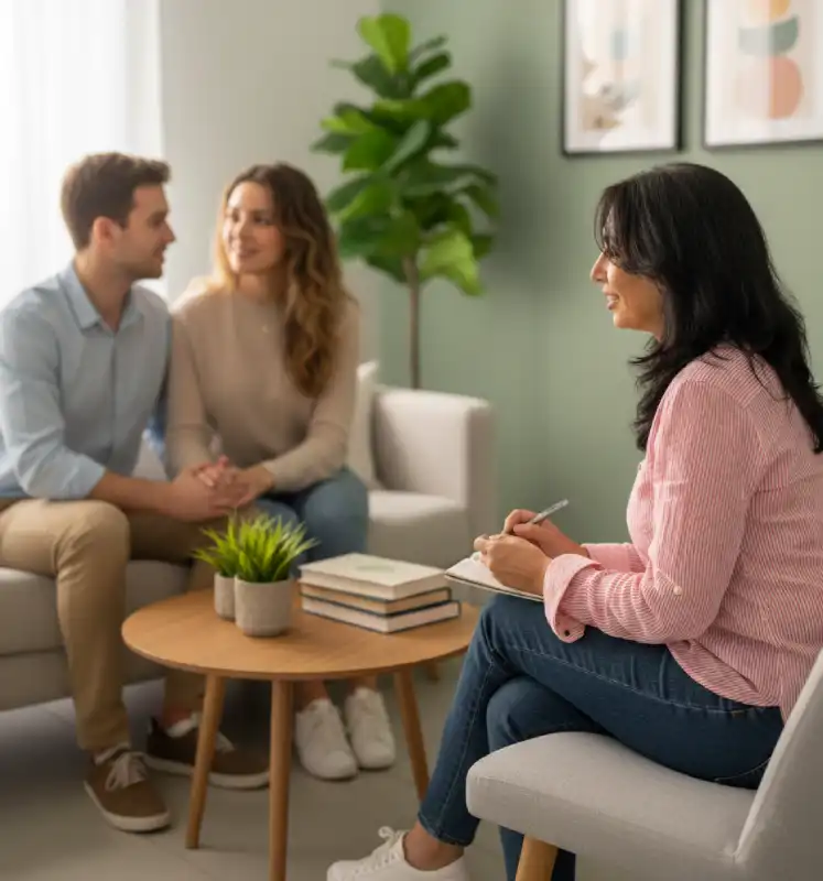 Rosa Cambronero, psicóloga de pareja en Málaga, atendiendo a una pareja en consulta