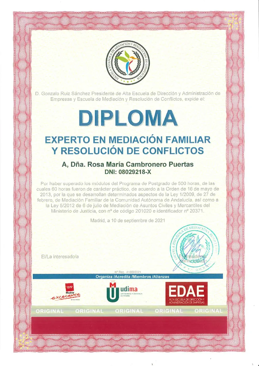 Diploma de Experto en Mediación Familiar y Resolución de Conflictos